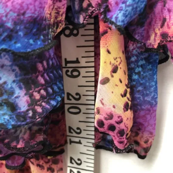 Boho Chic Spoon Jeans Sheer Colorful Maxi Cover Up Front Tie Flowy Dress L - Picture 6 of 8